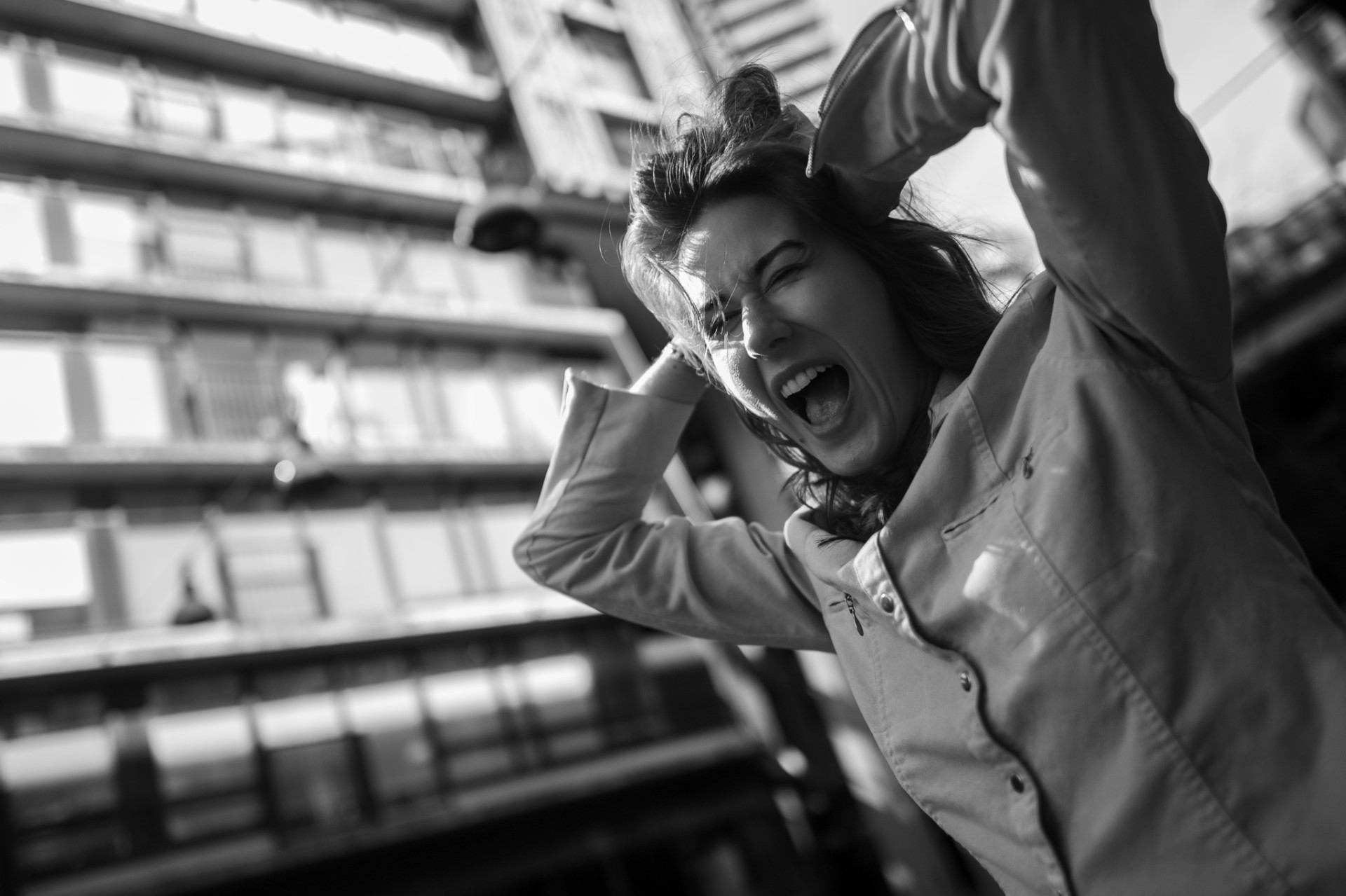 Shout — low angle, wide lens energy