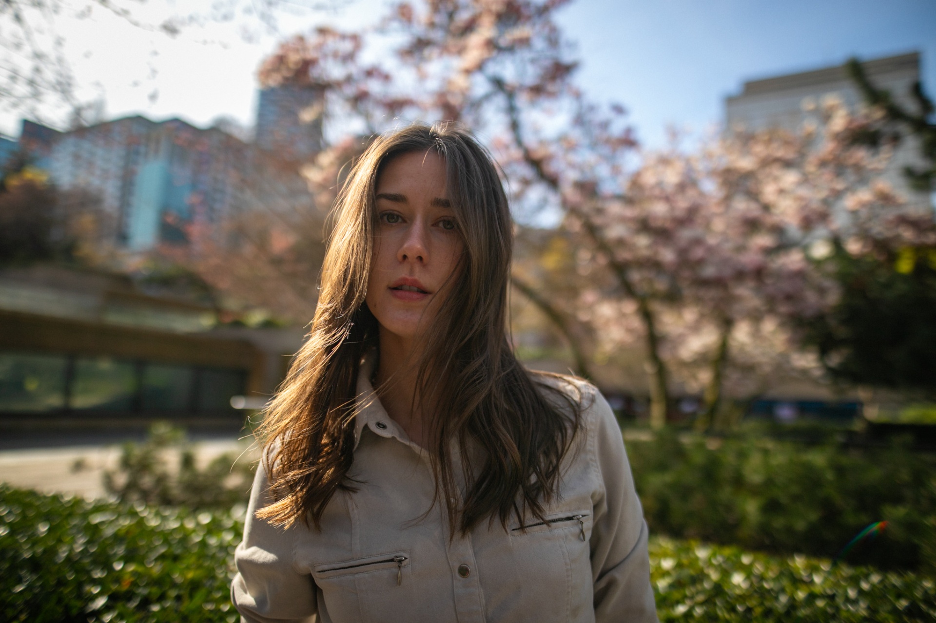 Cherry blossom light — spring portrait downtown