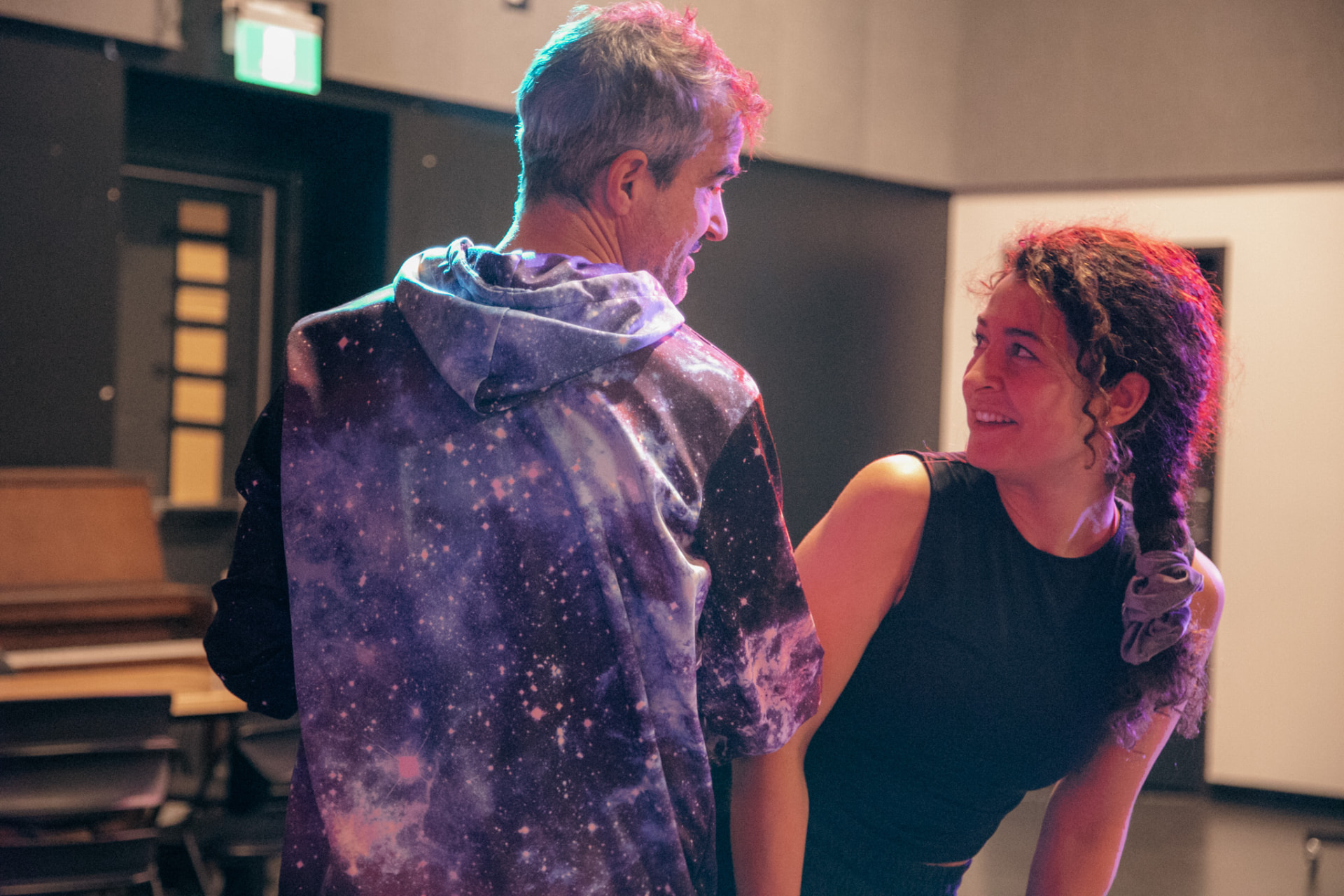 Galaxy hoodie — a shared look under stage colour