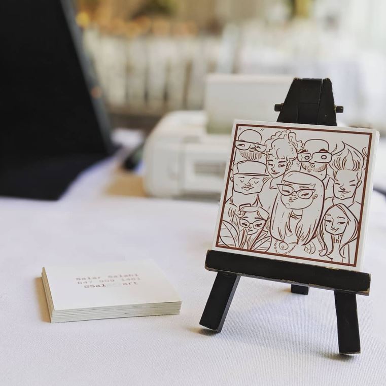 Happy guest with their live caricature