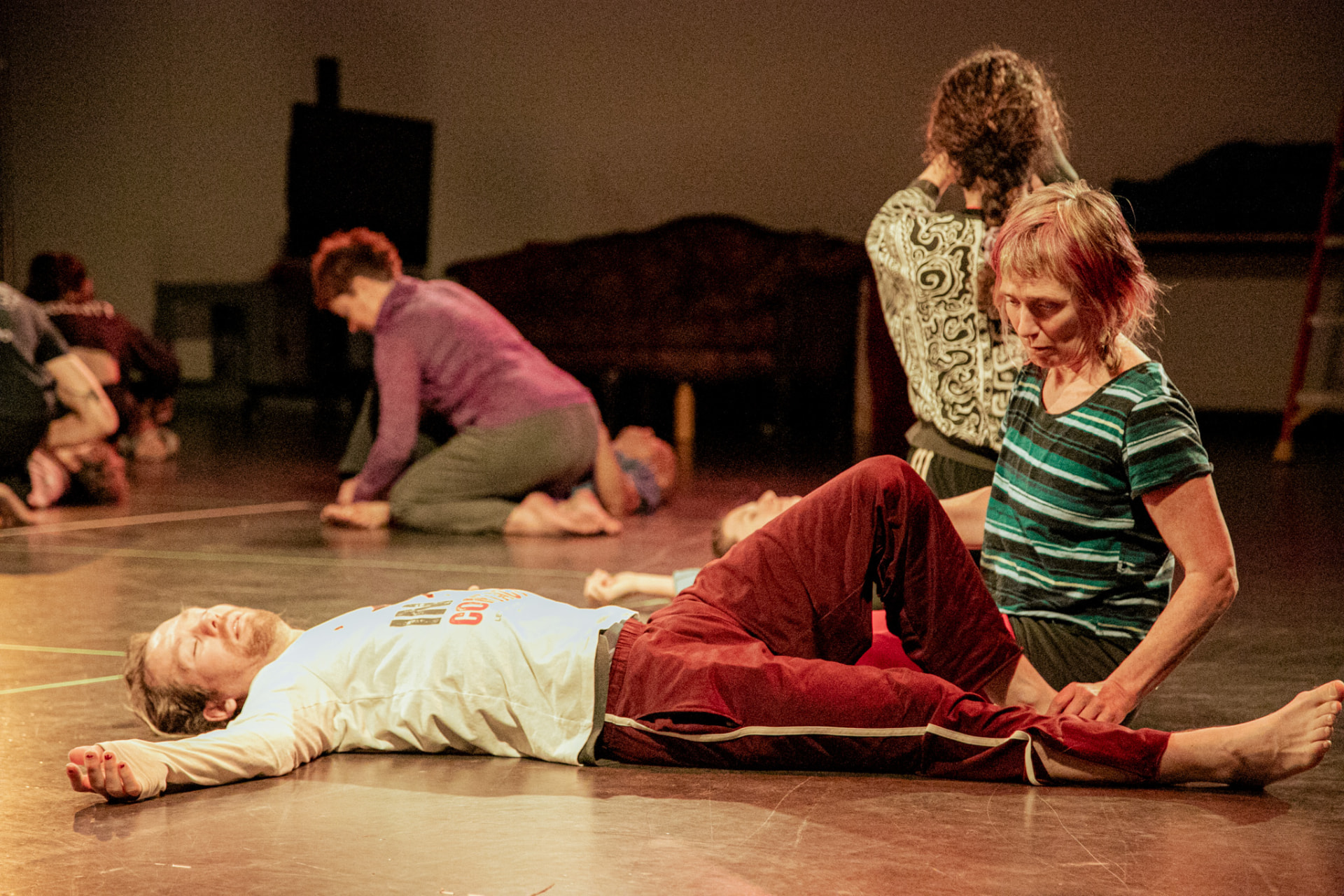 Resting score — bodies on the warm floor
