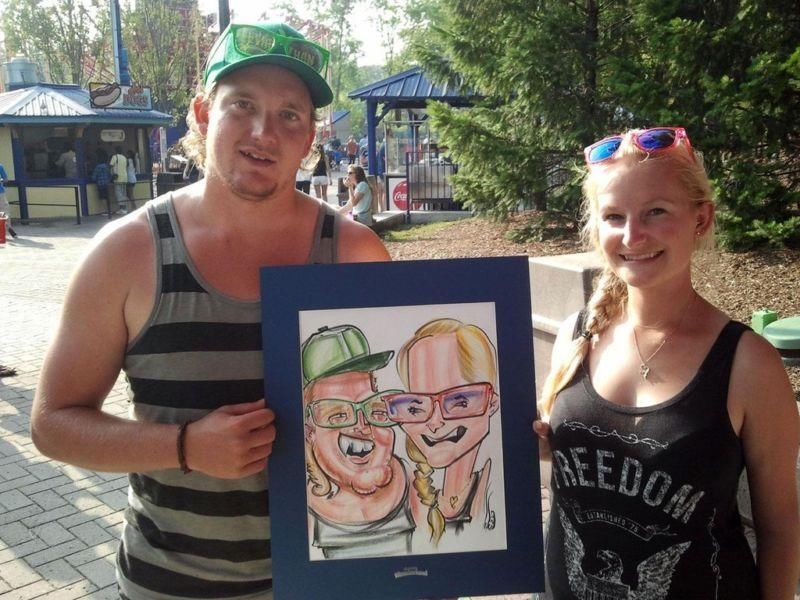 Happy guest with their live caricature