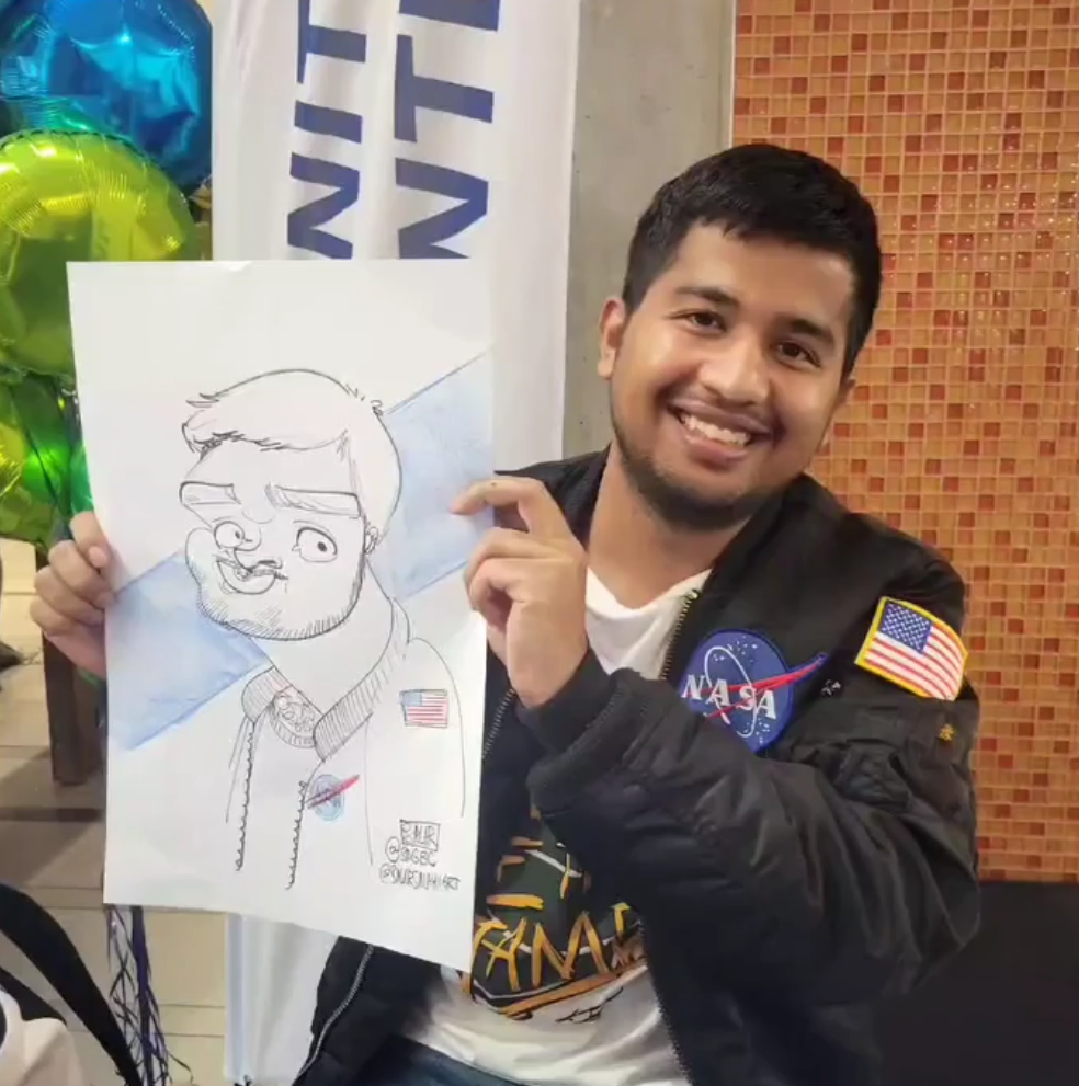 Happy guest with their live caricature